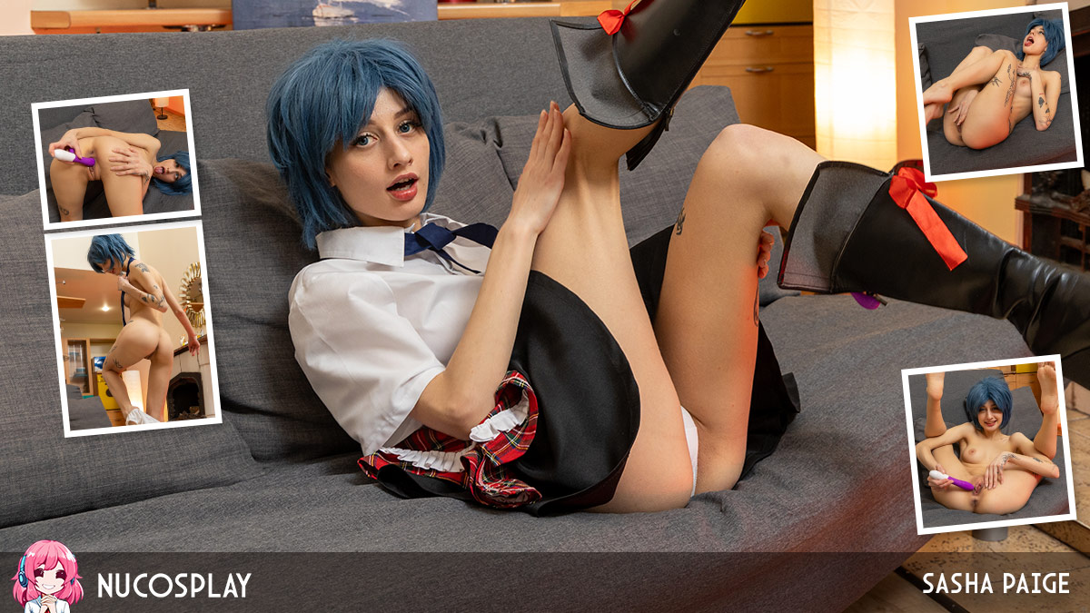 Sasha Paige “Blue Haired Girly Sasha Paige Loves Fucking Her Tight Little Pussy” NuCosplay