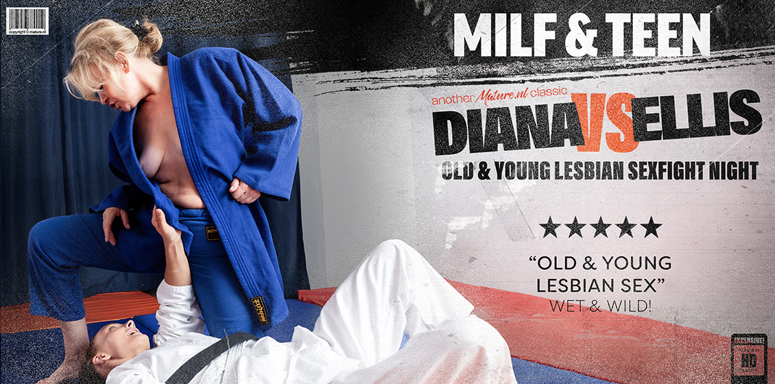 Diana, Ellis Courtney “57 year old MILF Diana gets wet with 26 year old Ellis in this old and young lesbian sexfight match” Mature.NL